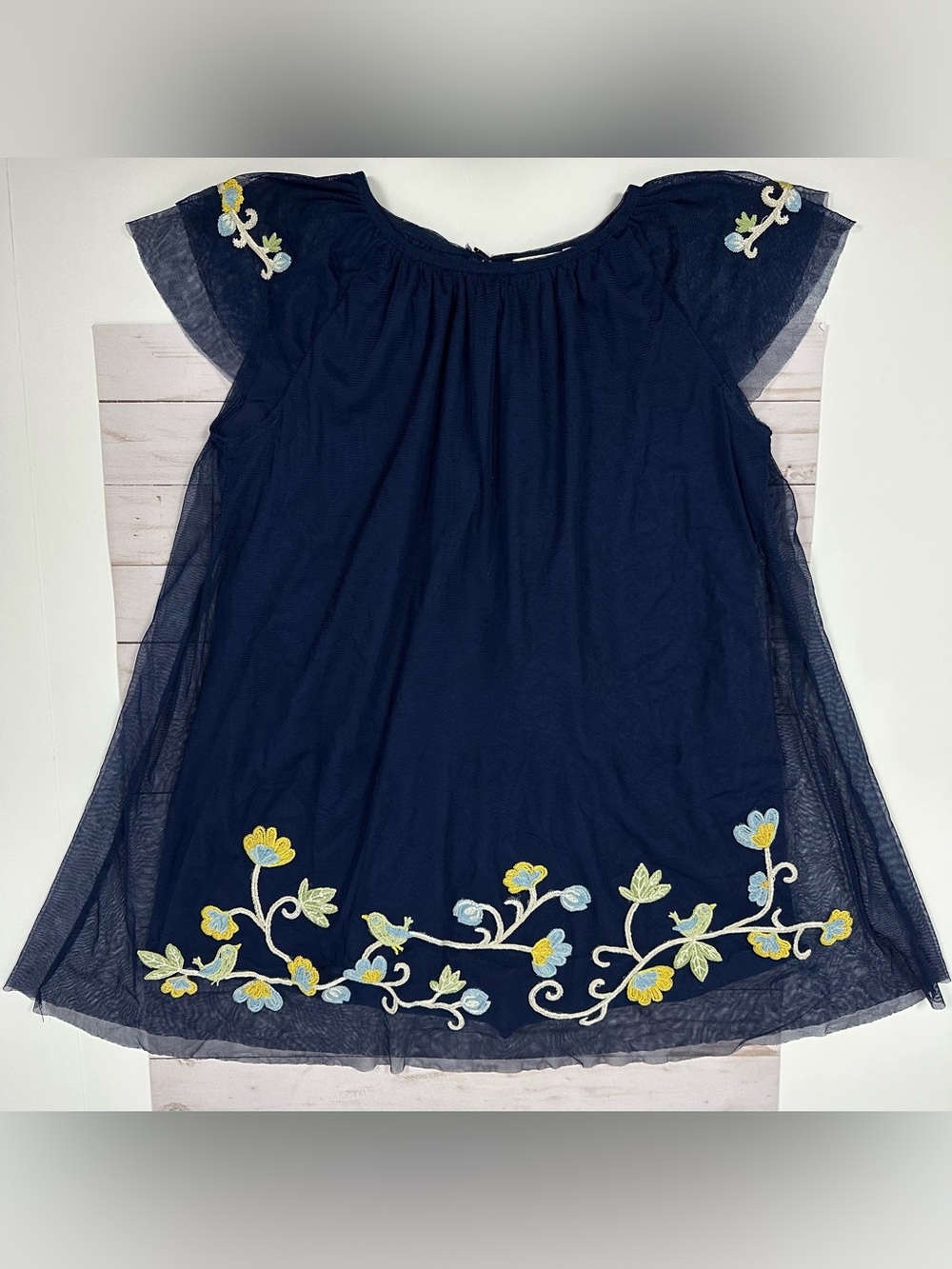 ZARA GIRLS Embroidered Tulle Dress in Navy - size 13/14